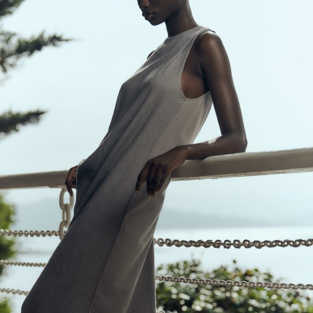 NWT LIGHT GRAY MIXED LINEN BLEND MINIMALIST DRESS